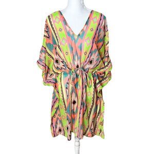 Kitara‎ Green Coral Drawstring Beach Swimsuit Coverup OS